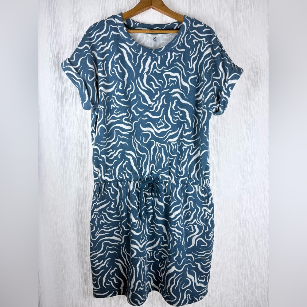 Lou & Grey Blue Wave, Relaxed Fit Terry Dress, Beach Coverup, Women size Medium